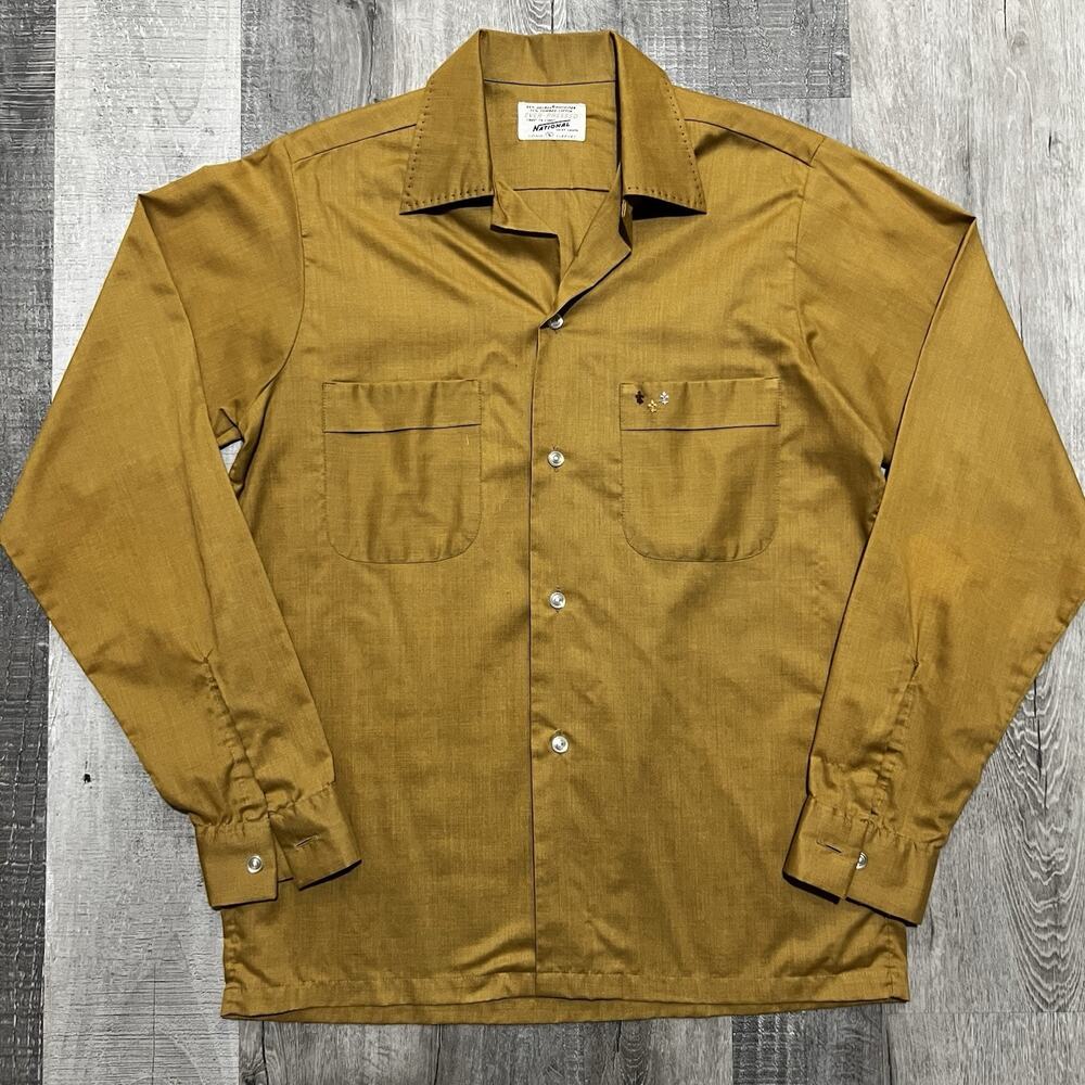VTG National Shirt Shop Ever Pressed Tobacco Brown Button Shirt Men's S Dacron